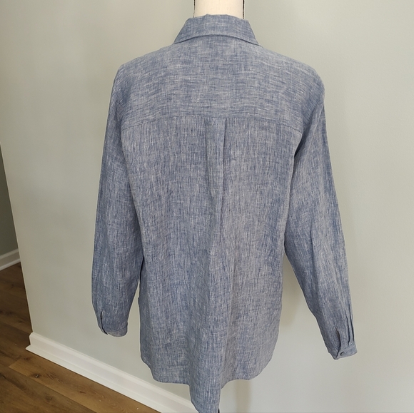 Eileen Fisher Yarn-Dyed Handkerchief Organic Linen Button Up Chambray Shirt PM - Picture 6 of 11